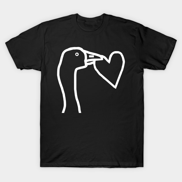 White Line Minimal Goose Stealing a Heart Portrait T-Shirt by ellenhenryart